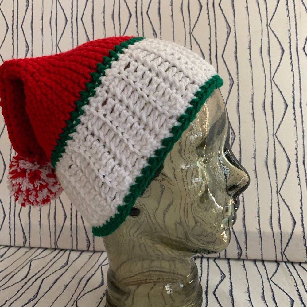 ⭐️Hand Crocheted Children's Christmas Elf Beanie Hat